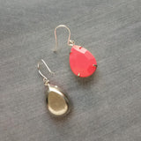 Coral Pink Teardrop Earrings, facet cut teardrop, bubblegum pink acrylic stone, acrylic gemstone earring, silver pink earring, coral pink earring, large faceted teardrop earrings