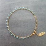 Gold Beaded Bracelet/Anklet, baby blue extra tiny beads, wispy gold adjustable chain, delicate thin minimalist style dainty small gift