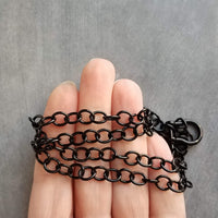 Chunky Black Chain, front clasp necklace, large link chain, horseshoe clasp necklace, screw clasp chain, big round link chain, shiny black, all black necklace, black front clasp chain, black chunky chain