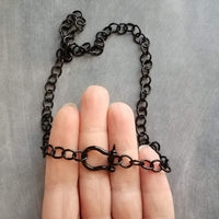 Chunky Black Chain, front clasp necklace, large link chain, horseshoe clasp necklace, screw clasp chain, big round link chain, shiny black, all black necklace, black front clasp chain, black chunky chain