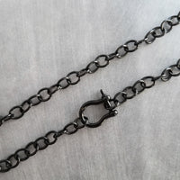 Chunky Black Chain, front clasp necklace, large link chain, horseshoe clasp necklace, screw clasp chain, big round link chain, shiny black, all black necklace, black front clasp chain, black chunky chain