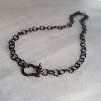 Chunky Black Chain, front clasp necklace, large link chain, horseshoe clasp necklace, screw clasp chain, big round link chain, shiny black, all black necklace, black front clasp chain, black chunky chain