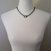 Chunky Black Chain, front clasp necklace, large link chain, horseshoe clasp necklace, screw clasp chain, big round link chain, shiny black, all black necklace, black front clasp chain, black chunky chain
