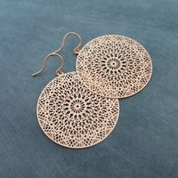 Rose Gold Filigree Earrings, spiderweb earrings, rose gold earring, dream catcher earring, rose gold laser cut earrings, intricate cut out