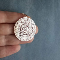 Rose Gold Filigree Earrings, spiderweb earrings, rose gold earring, dream catcher earring, rose gold laser cut earrings, intricate cut out