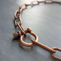 Paperclip Chain Necklace, antique copper finish, big clasp necklace, front clasp chain, chunky copper chain, screw shackle / horseshoe clasp, large oval link chain