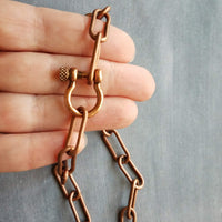 Paperclip Chain Necklace, antique copper finish, big clasp necklace, front clasp chain, chunky copper chain, screw shackle / horseshoe clasp, large oval link chain