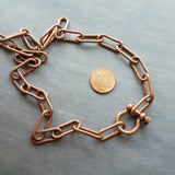 Paperclip Chain Necklace, antique copper finish, big clasp necklace, front clasp chain, chunky copper chain, screw shackle / horseshoe clasp, large oval link chain