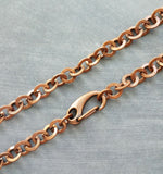 Thick Copper Chain Necklace, big clasp necklace, front clasp chain, antique copper necklace, chunky copper chain, lobster claw carabiner clip clasp, flat O textured link,