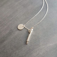 Flute Necklace, silver necklace, initial necklace, personalized necklace, flute charm necklace, piccolo pendant, flautist necklace orchestra