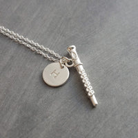 Flute Necklace, silver necklace, initial necklace, personalized necklace, flute charm necklace, piccolo pendant, flautist necklace orchestra