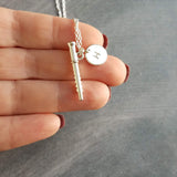 Flute Necklace, silver necklace, initial necklace, personalized necklace, flute charm necklace, piccolo pendant, flautist necklace orchestra