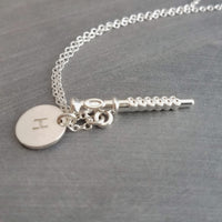 Flute Necklace, silver necklace, initial necklace, personalized necklace, flute charm necklace, piccolo pendant, flautist necklace orchestra