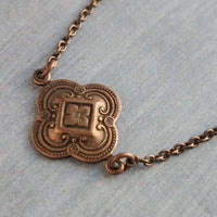 Copper Clover Necklace, little clover pendant, antique copper chain, 4 leaf clover necklace, rustic copper necklace, oxidized copper, luck