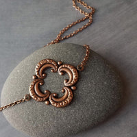 Collar de trébol de cobre, colgante de 4 lóbulos, collar de cobre antiguo, collar de trébol de cobre envejecido, colgante de trébol de cobre, collar de trébol grande