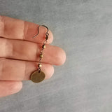 Antique Brass Chain Earrings, bronze disk earring, delicate thin earring, antique bronze round dangle, bronze chain, lightweight aged brass
