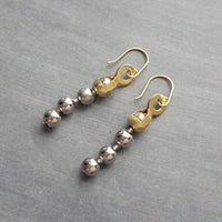 Gold & Silver Ball Chain Earrings, small raw brass hooks, mixed metal, long narrow dangle, round beaded earring, silver and gold earrings