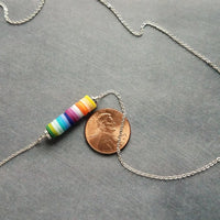 Silver Disk Necklace, colorful necklace, multicolor necklace, clay rainbow necklace, cheerful necklace, round rainbow disc necklace