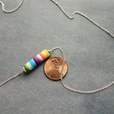 Silver Disk Necklace, colorful necklace, multicolor necklace, clay rainbow necklace, cheerful necklace, round rainbow disc necklace