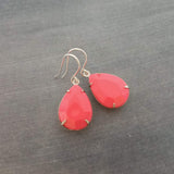 Coral Pink Teardrop Earrings, facet cut teardrop, bubblegum pink acrylic stone, acrylic gemstone earring, silver pink earring, coral pink earring, large faceted teardrop earrings