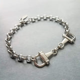 Silver Snaffle Bit Horse Bracelet, chunky antique silver chain, equestrian bracelet, silver horse bracelet, snaffle bracelet, D ring, thick