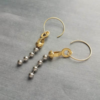 Gold & Steel Ball Chain Earrings, raw brass round hooks, hoop hook, mixed metals, long narrow dangle, round beaded earring, silver and gold earrings, 4mm silver ball chain
