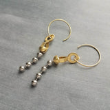 Gold & Steel Ball Chain Earrings, raw brass round hooks, hoop hook, mixed metals, long narrow dangle, round beaded earring, silver and gold earrings, 4mm silver ball chain