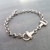 Silver Snaffle Bit Horse Bracelet, chunky antique silver chain, equestrian bracelet, silver horse bracelet, snaffle bracelet, D ring, thick