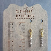 Gold & Steel Ball Chain Earrings, raw brass round hooks, hoop hook, mixed metals, long narrow dangle, round beaded earring, silver and gold earrings, 4mm silver ball chain