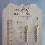 Gold & Steel Ball Chain Earrings, raw brass round hooks, hoop hook, mixed metals, long narrow dangle, round beaded earring, silver and gold earrings, 4mm silver ball chain
