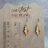 Little Gold Oak Leaf Earrings - raw brass leaves dangle on gold plated simple hooks or upgraded 14K SOLID GOLD hooks, tiny brass detailed leaf charm, autumn dangle, minimalist fall jewelry gift for her, acorn oak tree jewelry