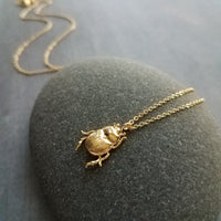 Little Gold Beetle Necklace, small beetle pendant, thin delicate 18in chain, rose June bug, 14K gold fill chain opt, 3D insect bug charm jewelry, gold bug necklace