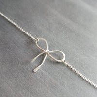 Sterling Silver Bow Necklace, silver ribbon necklace, wire bow necklace, bow pendant, sterling silver chain, delicate necklace, dainty charm