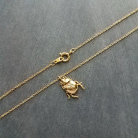 Little Gold Beetle Necklace, small beetle pendant, thin delicate 18in chain, rose June bug, 14K gold fill chain opt, 3D insect bug charm jewelry, gold bug necklace