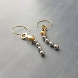Gold & Steel Ball Chain Earrings, raw brass round hooks, hoop hook, mixed metals, long narrow dangle, round beaded earring, silver and gold earrings, 4mm silver ball chain