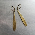 Long Thin Teardrop Earrings, bronze drop earring, long skinny earring, antique bronze earring, rustic earring, narrow drop earring leverback