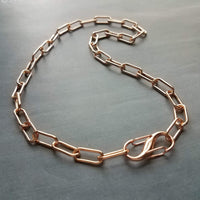 Chunky Rose Gold Necklace, S clasp carabiner clasp, big front clasp, thick rose gold chain, rose gold paperclip oval link chain, add a charm