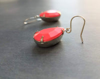 Coral Pink Teardrop Earrings, facet cut teardrop, bubblegum pink acrylic stone, acrylic gemstone earring, silver pink earring, coral pink earring, large faceted teardrop earrings