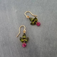 Pendientes navideños, pendiente de bayas de acebo, pendiente de acebo, pendiente de Navidad, glamour navideño, pendiente de cristal navideño, pendiente de invierno, Navidad