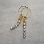 Gold & Steel Ball Chain Earrings, raw brass round hooks, hoop hook, mixed metals, long narrow dangle, round beaded earring, silver and gold earrings, 4mm silver ball chain