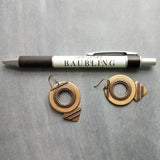 Large Round Antique Bronze Earrings, tribal style medallions, beaded edge, rustic antique brass earring, lightweight ox brass gold triangle