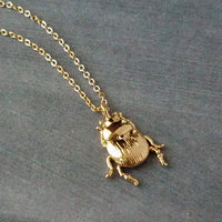 Little Gold Beetle Necklace, small beetle pendant, thin delicate 18in chain, rose June bug, 14K gold fill chain opt, 3D insect bug charm jewelry, gold bug necklace