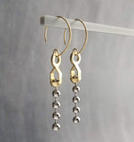 Gold & Steel Ball Chain Earrings, raw brass round hooks, hoop hook, mixed metals, long narrow dangle, round beaded earring, silver and gold earrings, 4mm silver ball chain