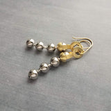 Gold & Silver Ball Chain Earrings, small raw brass hooks, mixed metal, long narrow dangle, round beaded earring, silver and gold earrings