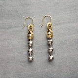 Gold & Silver Ball Chain Earrings, small raw brass hooks, mixed metal, long narrow dangle, round beaded earring, silver and gold earrings