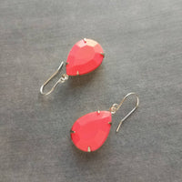 Coral Pink Teardrop Earrings, facet cut teardrop, bubblegum pink acrylic stone, acrylic gemstone earring, silver pink earring, coral pink earring, large faceted teardrop earrings