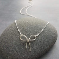Sterling Silver Bow Necklace, silver ribbon necklace, wire bow necklace, bow pendant, sterling silver chain, delicate necklace, dainty charm