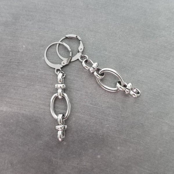Long Oval Drop Earrings, stainless steel earring, hypoallergenic jewelry, chunky silver earring, 2 inch drop earring, silver dangle teardrop