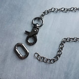 Thick Gunmetal Chain Necklace, double front clasp, silvery gun black metal round O link, chunky necklace, large oval clip, big lobster clasp