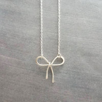 Sterling Silver Bow Necklace, silver ribbon necklace, wire bow necklace, bow pendant, sterling silver chain, delicate necklace, dainty charm